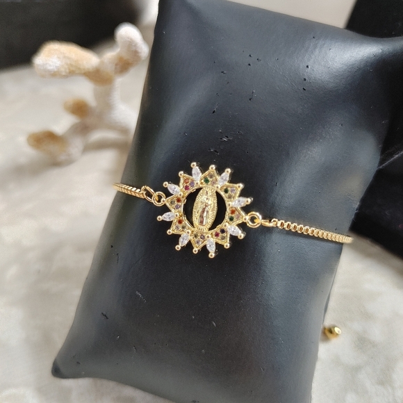 Gold Filled Rolo Bracelet  Crystal Saint Virgin Mary - Picture 1 of 6